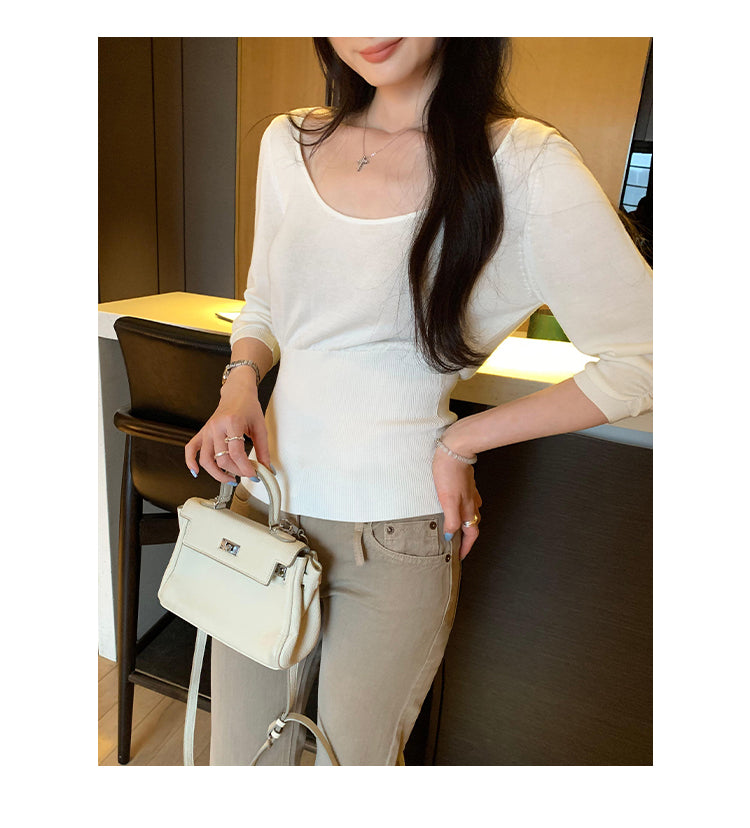 CGEM2036-45B 萊賽爾天絲收腰內搭打底衫五分袖針織衫(4色)