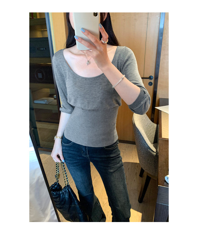 CGEM2036-45B 萊賽爾天絲收腰內搭打底衫五分袖針織衫(4色)