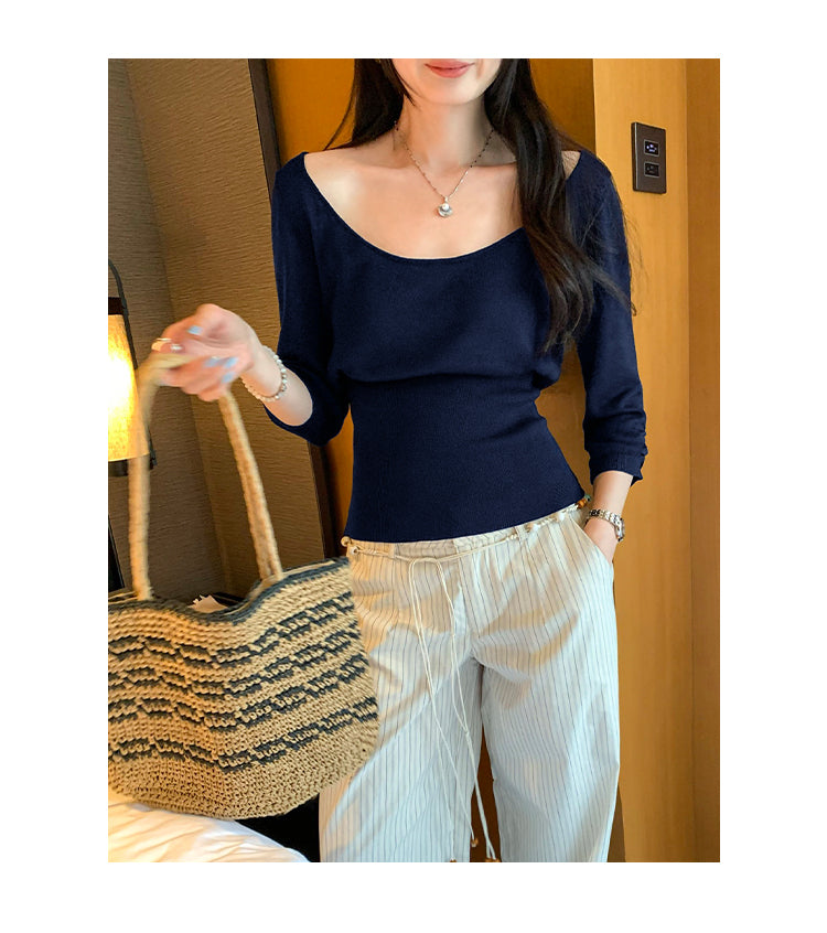 CGEM2036-45B 萊賽爾天絲收腰內搭打底衫五分袖針織衫(4色)