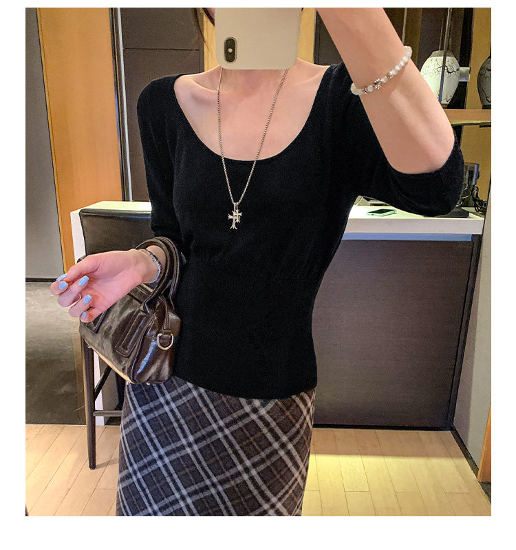 CGEM2036-45B 萊賽爾天絲收腰內搭打底衫五分袖針織衫(4色)