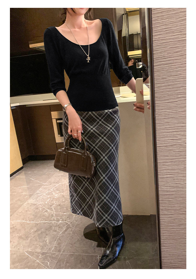 CGEM2036-45B 萊賽爾天絲收腰內搭打底衫五分袖針織衫(4色)