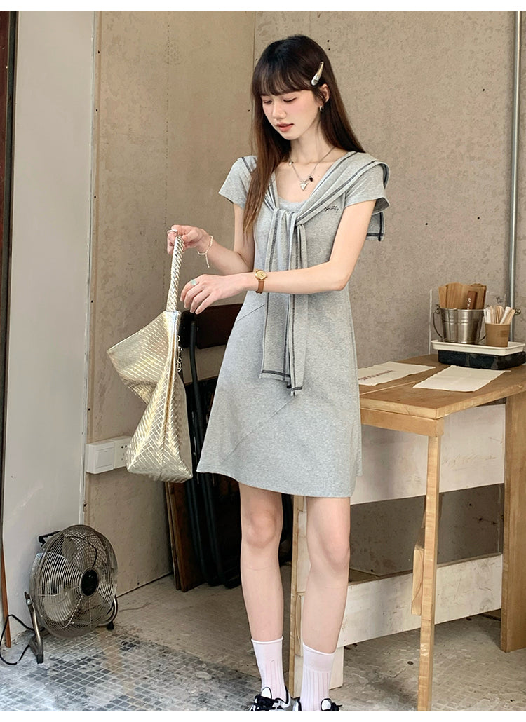 📺︎︎ CGBBQJ01341-42B 披肩短袖連衣裙兩件套(2色)