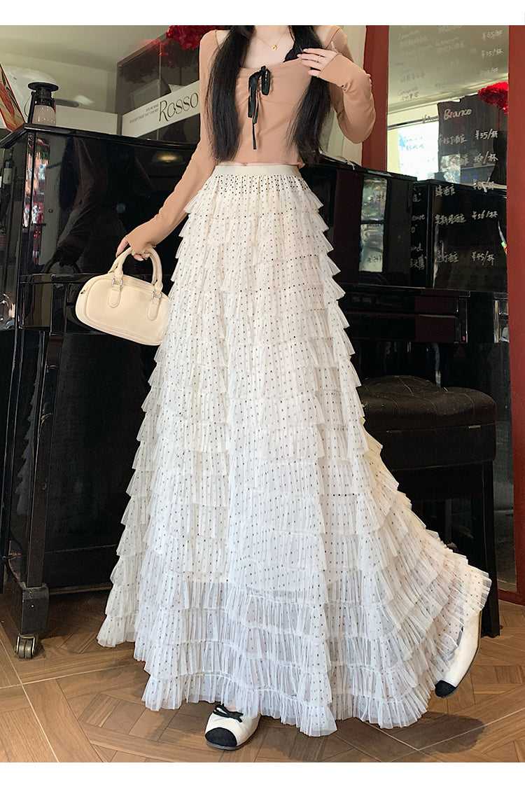 📺︎︎ CGS8624-36H 波點蕾絲網紗蛋糕裙半身裙(3色)