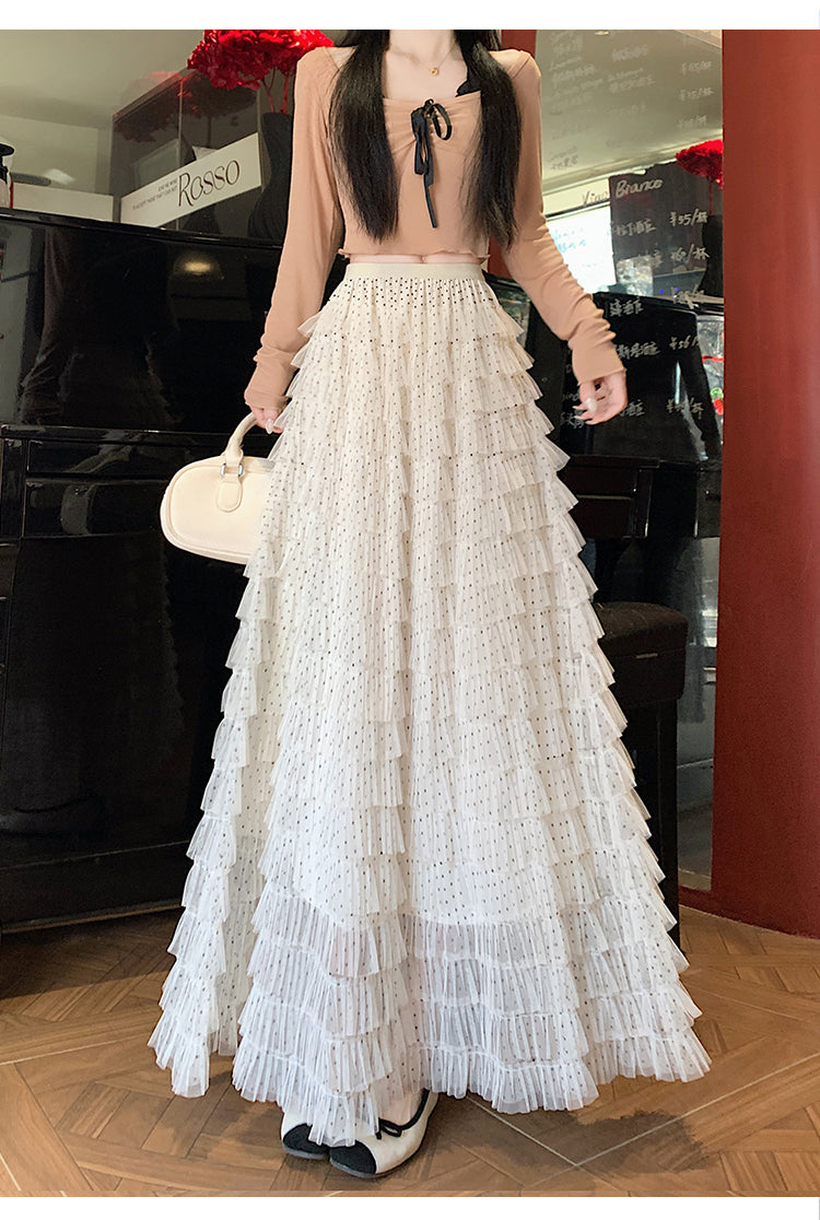 📺︎︎ CGS8624-36H 波點蕾絲網紗蛋糕裙半身裙(3色)