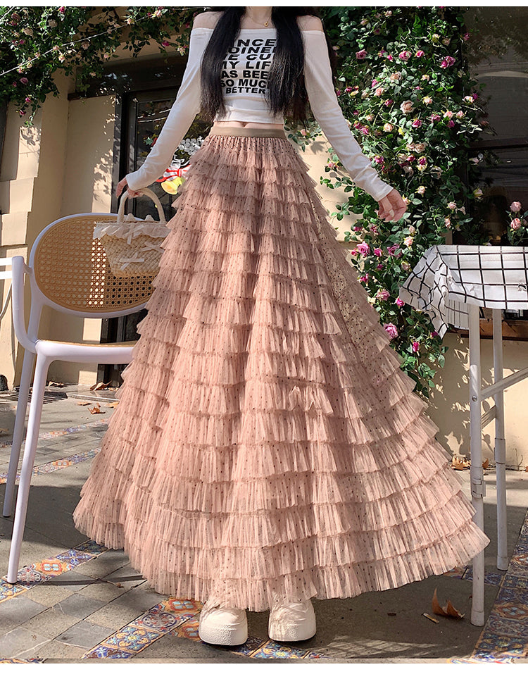 📺︎︎ CGS8624-36H 波點蕾絲網紗蛋糕裙半身裙(3色)