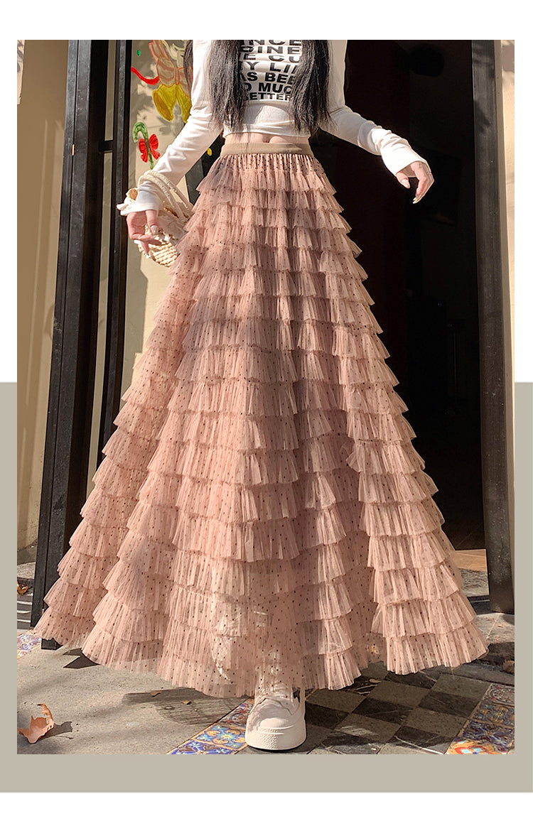 📺︎︎ CGS8624-36H 波點蕾絲網紗蛋糕裙半身裙(3色)