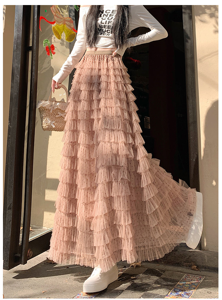 📺︎︎ CGS8624-36H 波點蕾絲網紗蛋糕裙半身裙(3色)