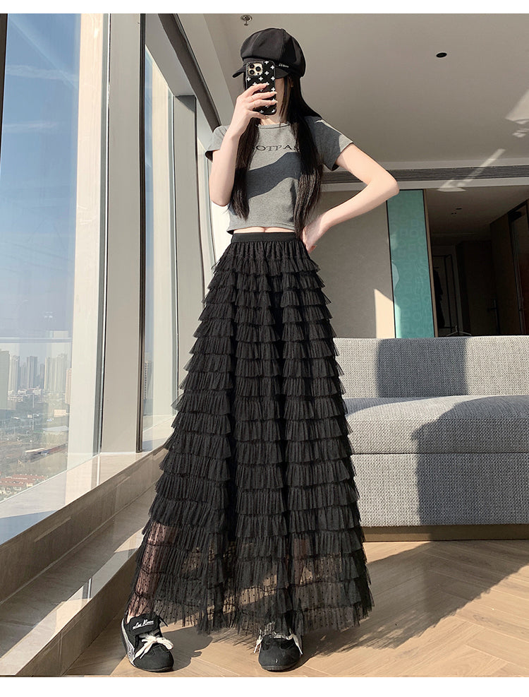 📺︎︎ CGS8624-36H 波點蕾絲網紗蛋糕裙半身裙(3色)