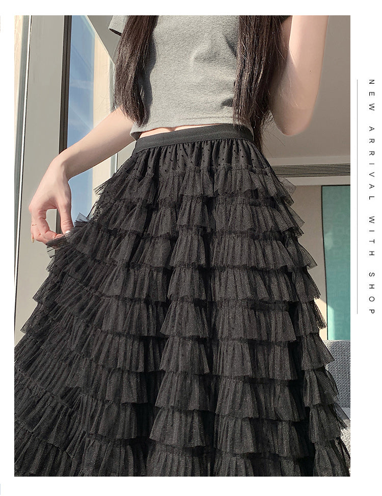 📺︎︎ CGS8624-36H 波點蕾絲網紗蛋糕裙半身裙(3色)