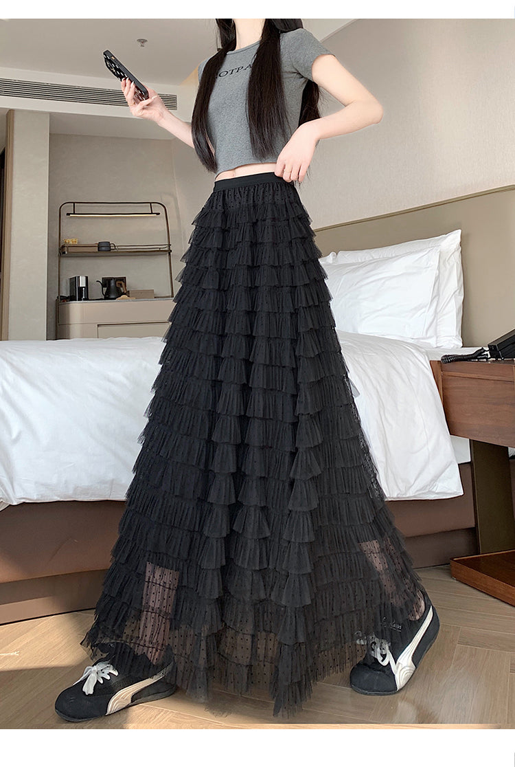 📺︎︎ CGS8624-36H 波點蕾絲網紗蛋糕裙半身裙(3色)