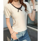 CGEZD118-42B 蝴蝶結V領撞色短袖針織衫(3色)