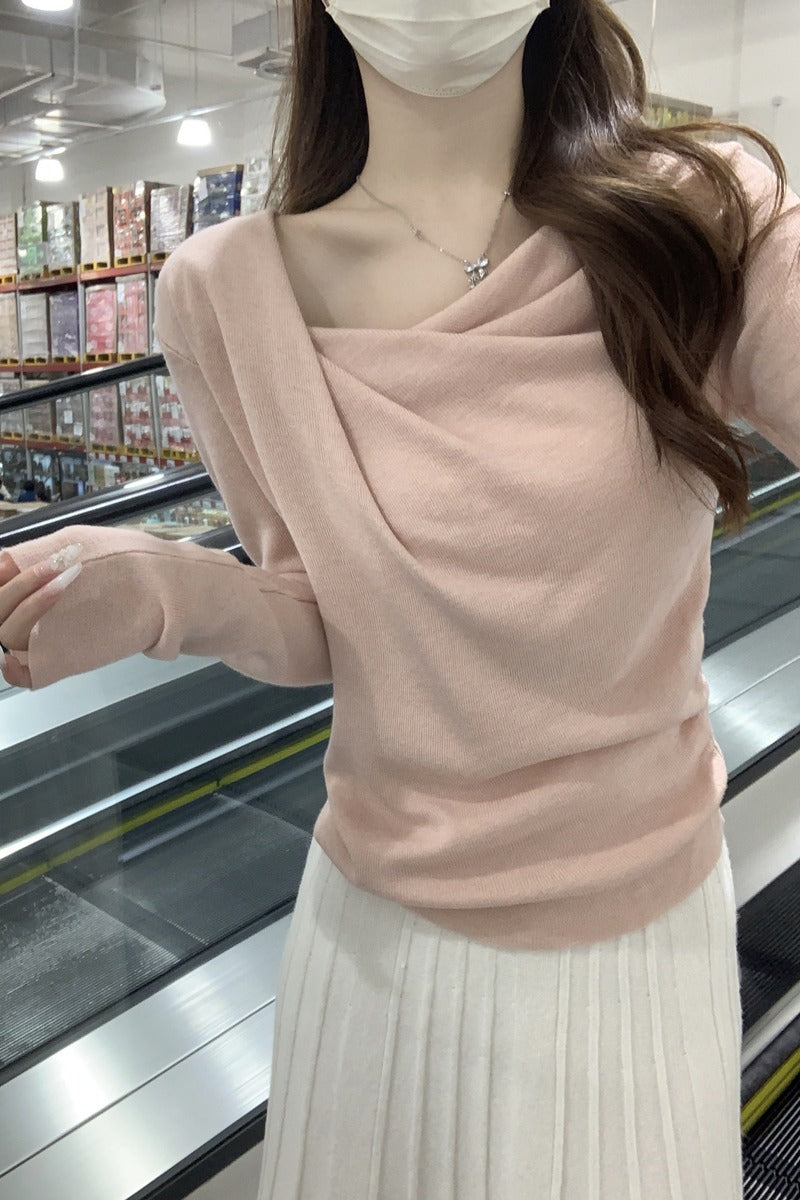 CGD20005-64B 春季蕩領修身褶皺針織衫(3色)