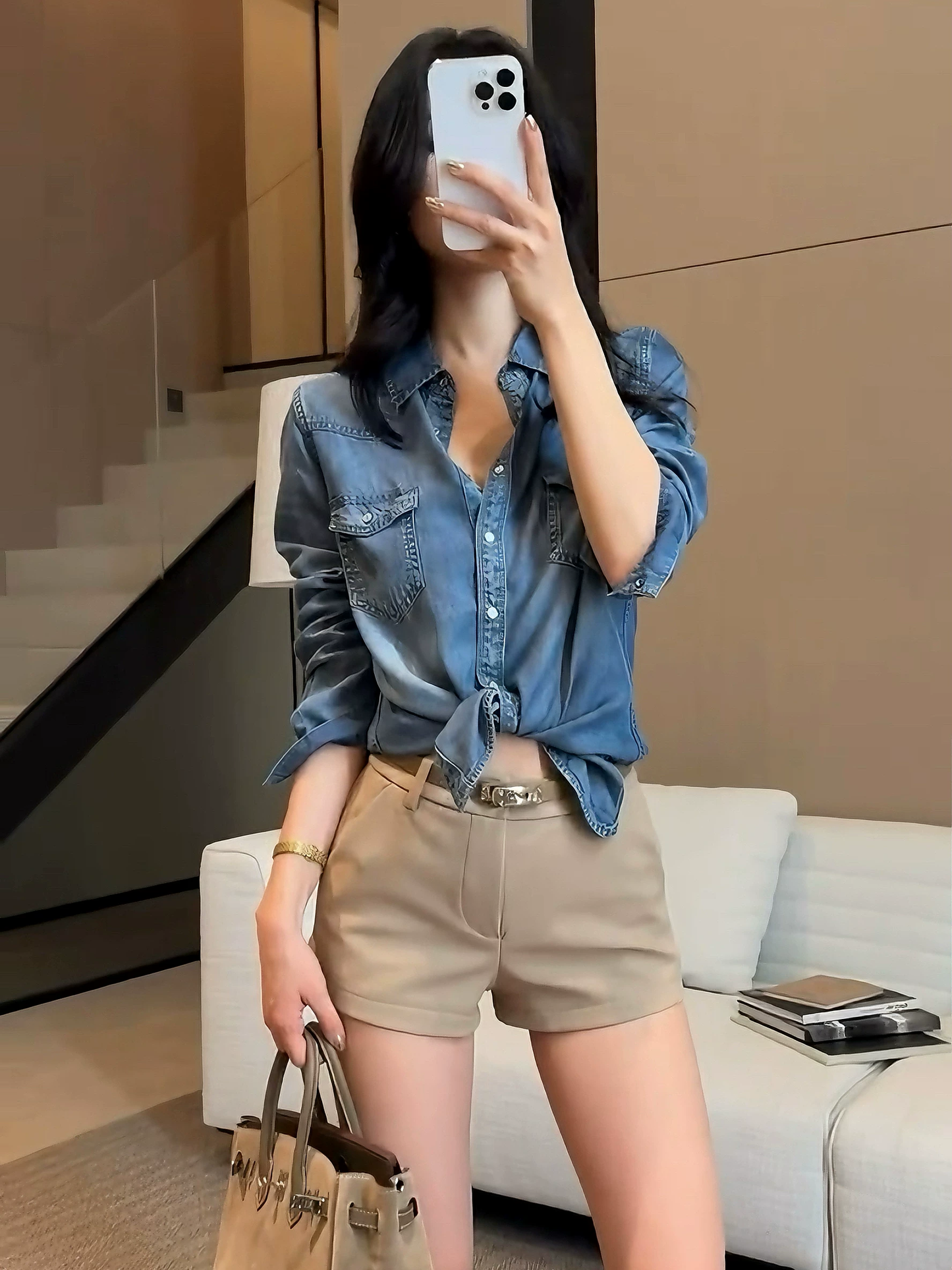 📺︎︎ CGD8146A0-36H 春夏萊賽爾垂感復古氣質顯瘦牛仔襯衫長袖