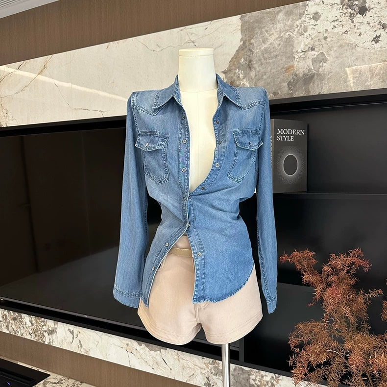 📺︎︎ CGD8146A0-36H 春夏萊賽爾垂感復古氣質顯瘦牛仔襯衫長袖