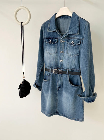 CGB8148A2-36H 翻领牛仔裙春秋纽扣设计感显瘦简约连衣裙