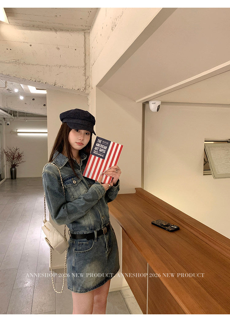 CGB8148A2-36H 翻领牛仔裙春秋纽扣设计感显瘦简约连衣裙