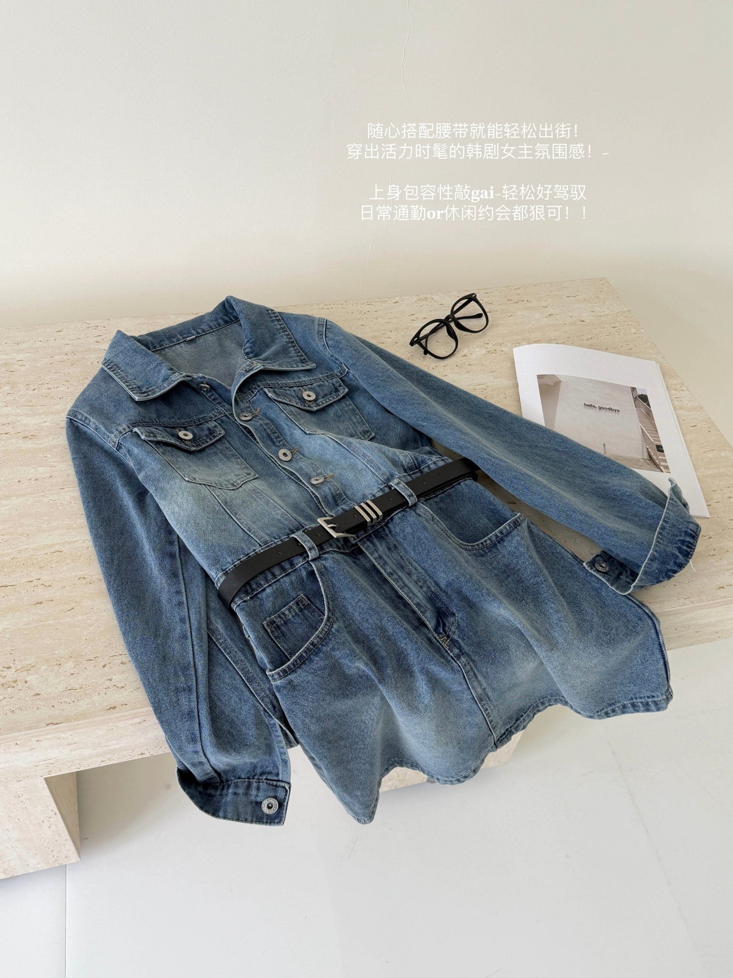 CGB8148A2-36H 翻领牛仔裙春秋纽扣设计感显瘦简约连衣裙