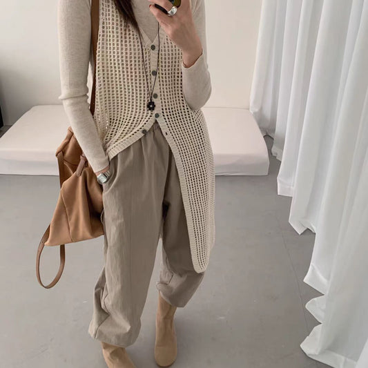 CGF11766-19B 鏤空百搭質感針織馬甲(6色)