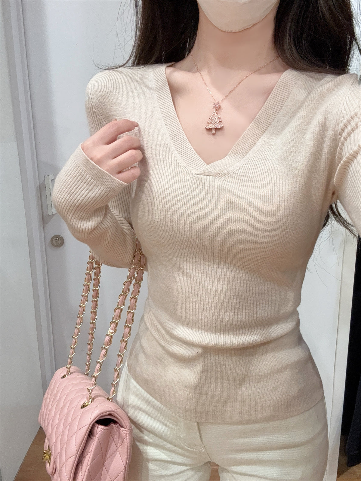 CGD28199-56B 春季V領百搭軟糯長袖針織衫(3色)