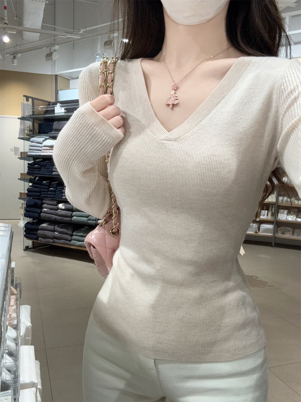 CGD28199-56B 春季V領百搭軟糯長袖針織衫(3色)