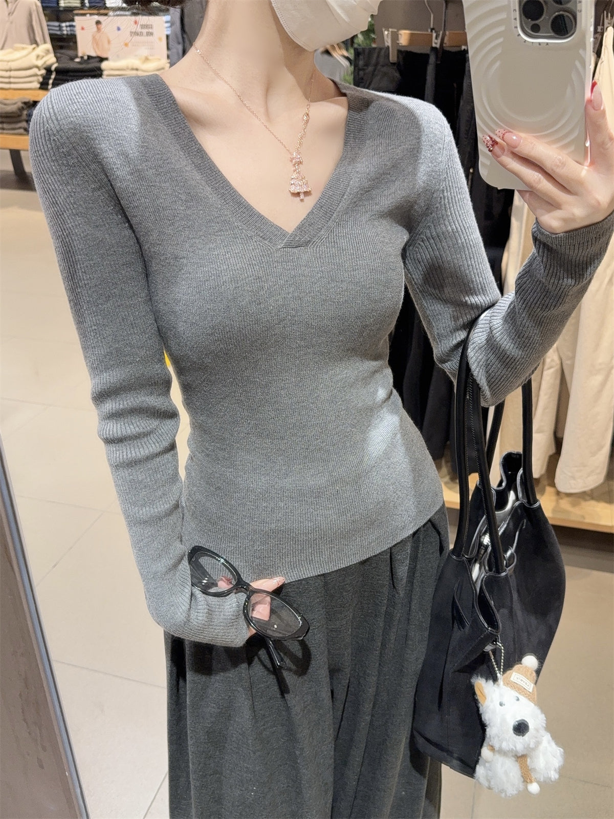 CGD28199-56B 春季V領百搭軟糯長袖針織衫(3色)