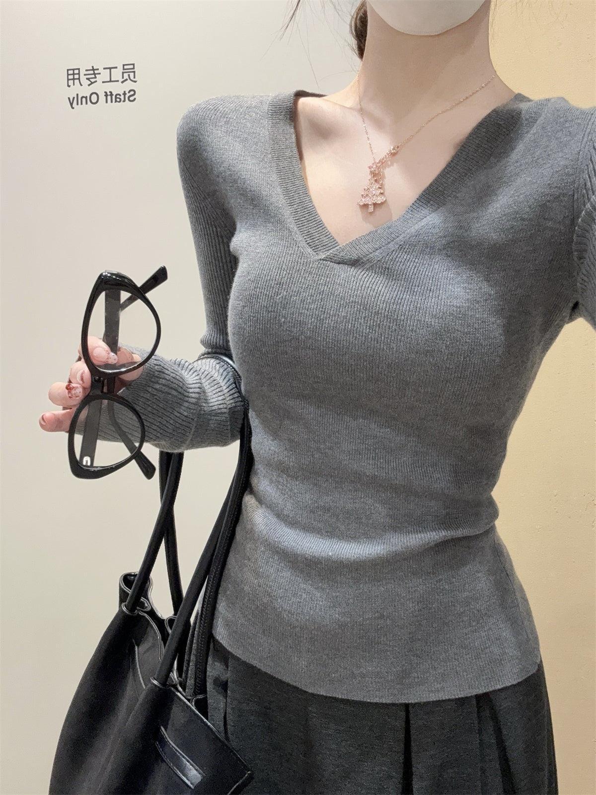 CGD28199-56B 春季V領百搭軟糯長袖針織衫(3色)