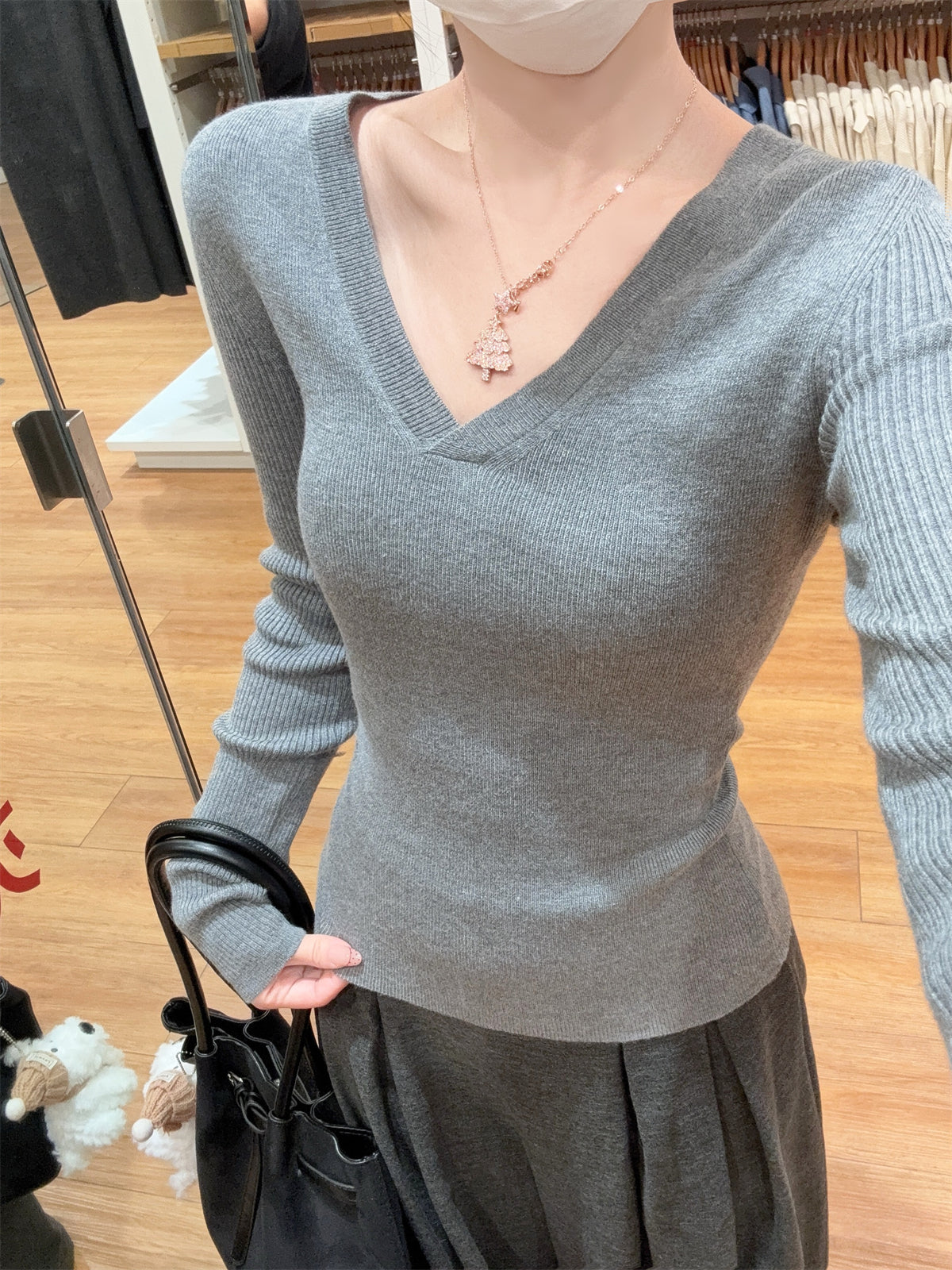 CGD28199-56B 春季V領百搭軟糯長袖針織衫(3色)