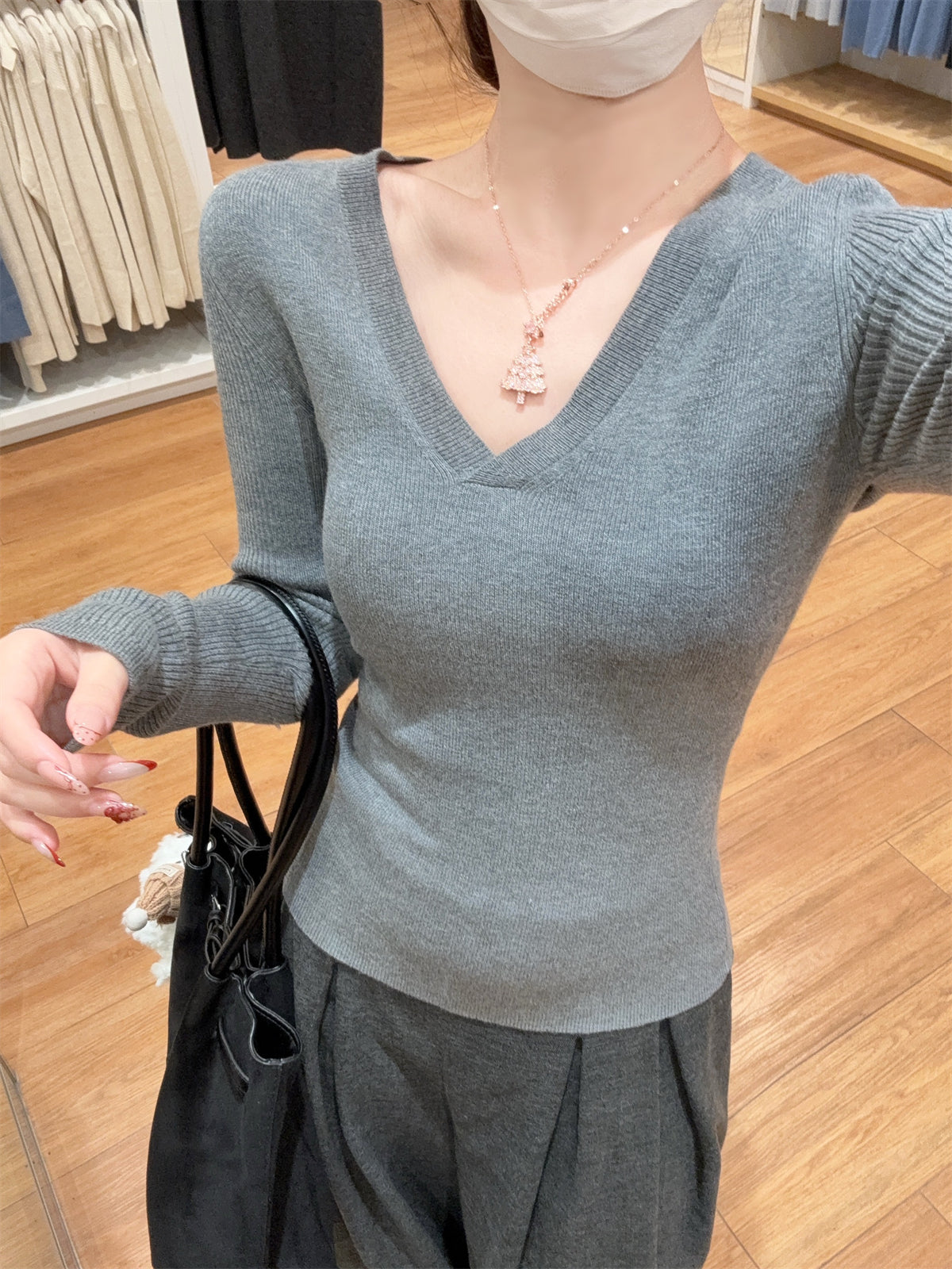 CGD28199-56B 春季V領百搭軟糯長袖針織衫(3色)