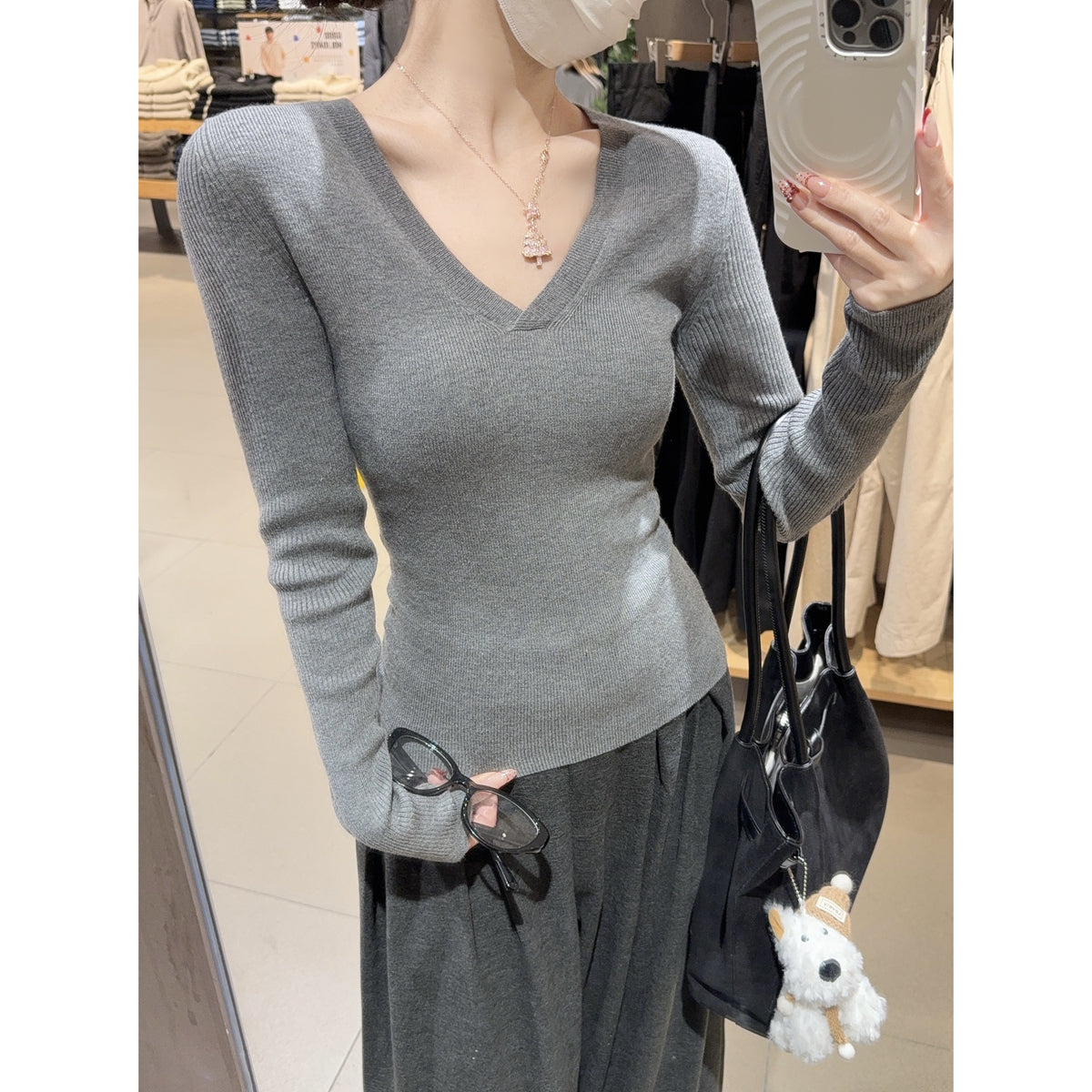 CGD28199-56B 春季V領百搭軟糯長袖針織衫(3色)