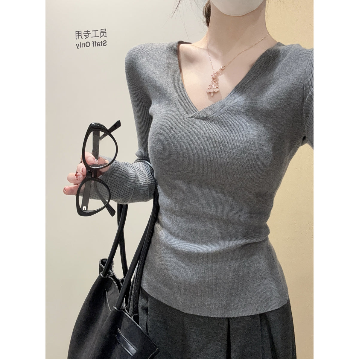 CGD28199-56B 春季V領百搭軟糯長袖針織衫(3色)