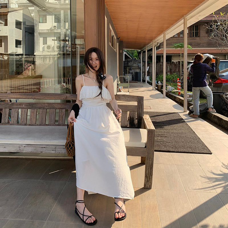 CGB6009-107B 荷葉拼接設計吊帶連衣裙