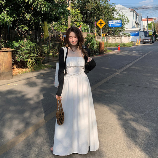 CGB6009-107B 荷葉拼接設計吊帶連衣裙