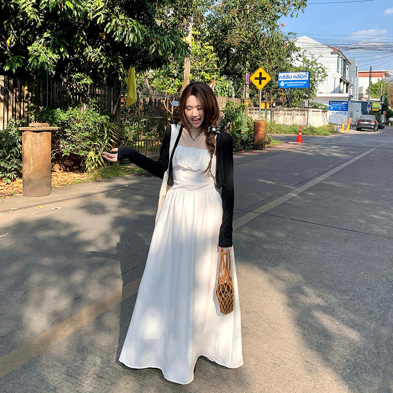 CGB6009-107B 荷葉拼接設計吊帶連衣裙