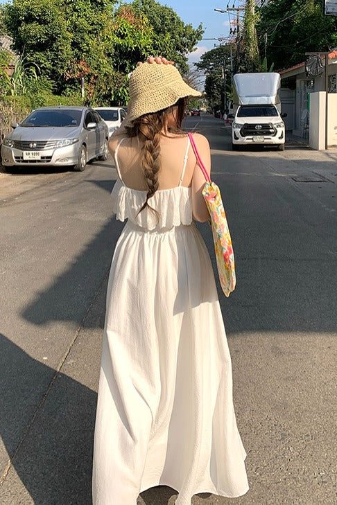 CGB6009-107B 荷葉拼接設計吊帶連衣裙