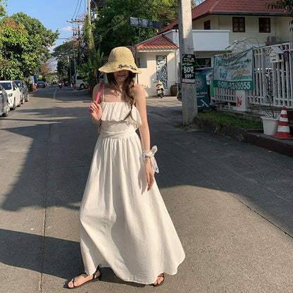 CGB6009-107B 荷葉拼接設計吊帶連衣裙