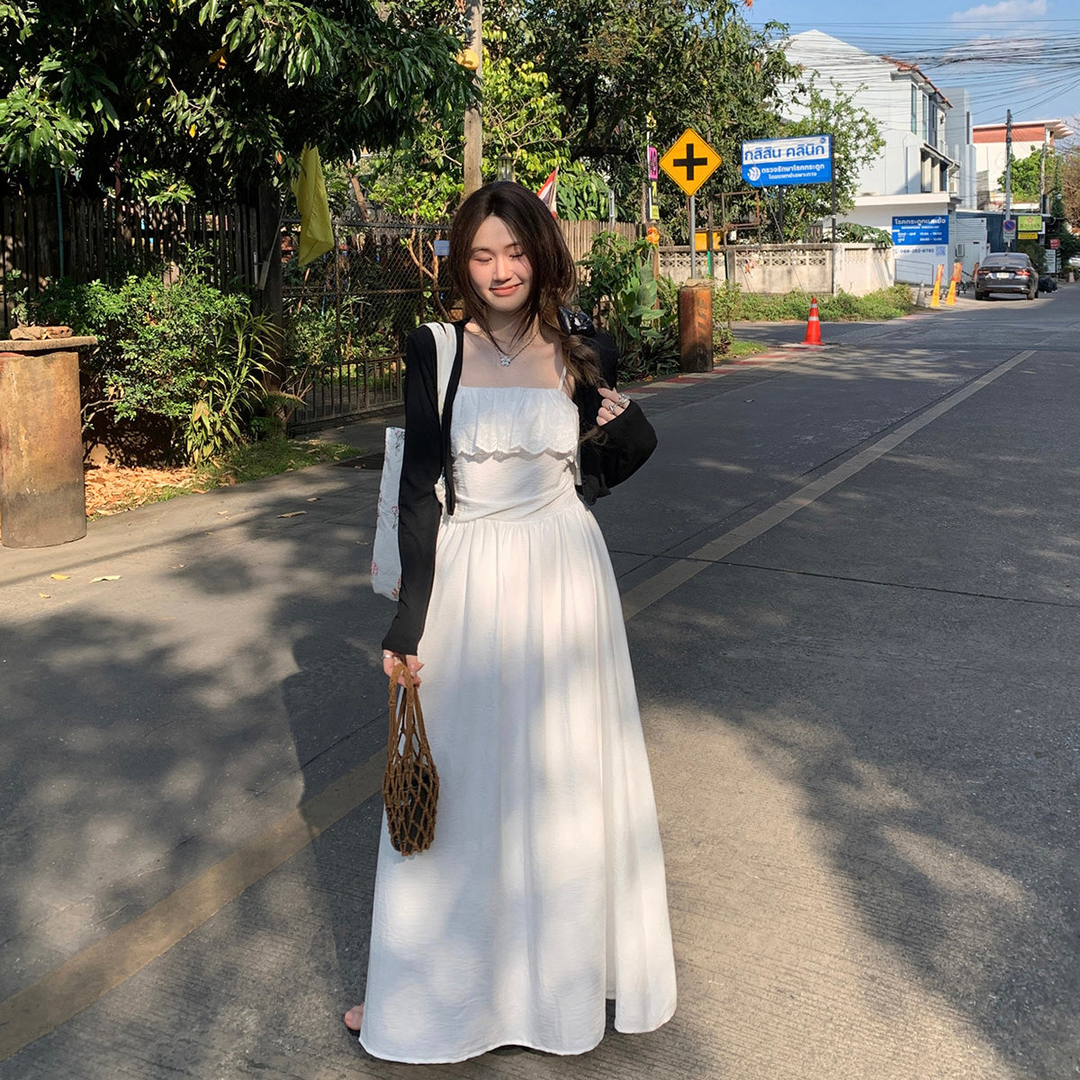 CGB6009-107B 荷葉拼接設計吊帶連衣裙