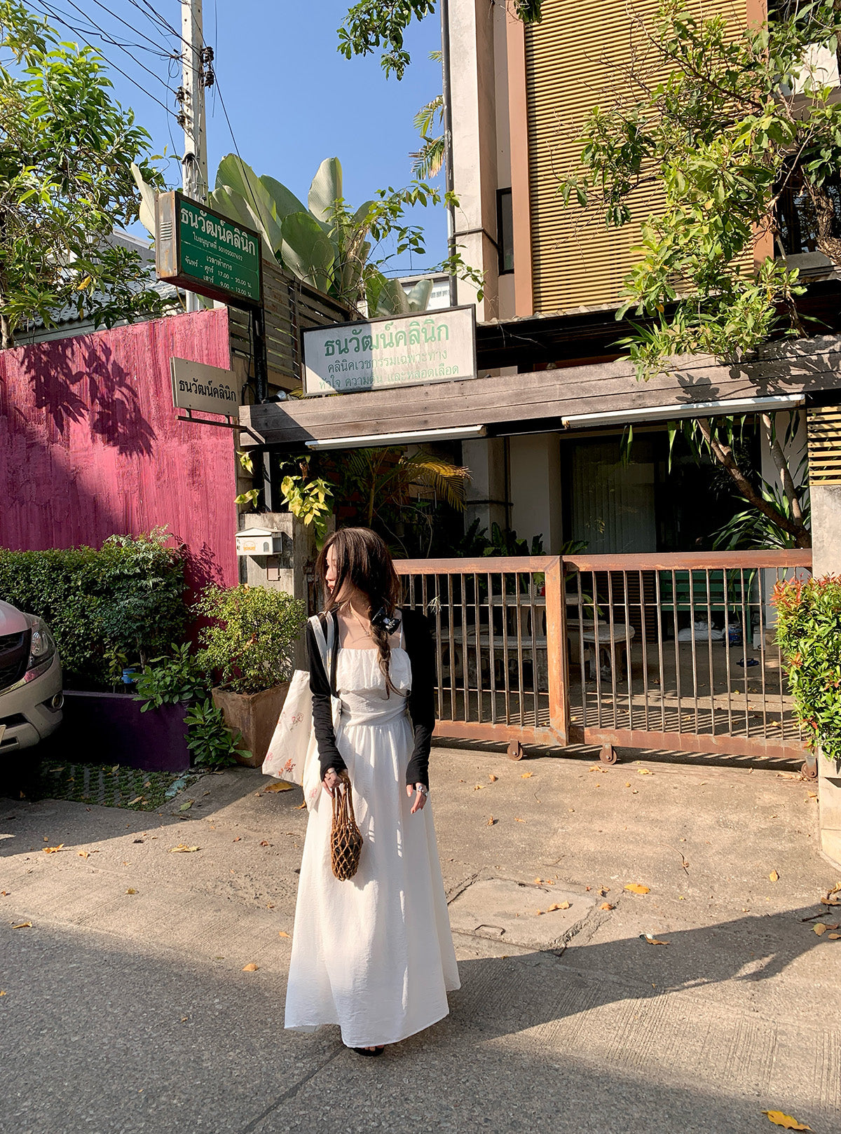 CGB6009-107B 荷葉拼接設計吊帶連衣裙