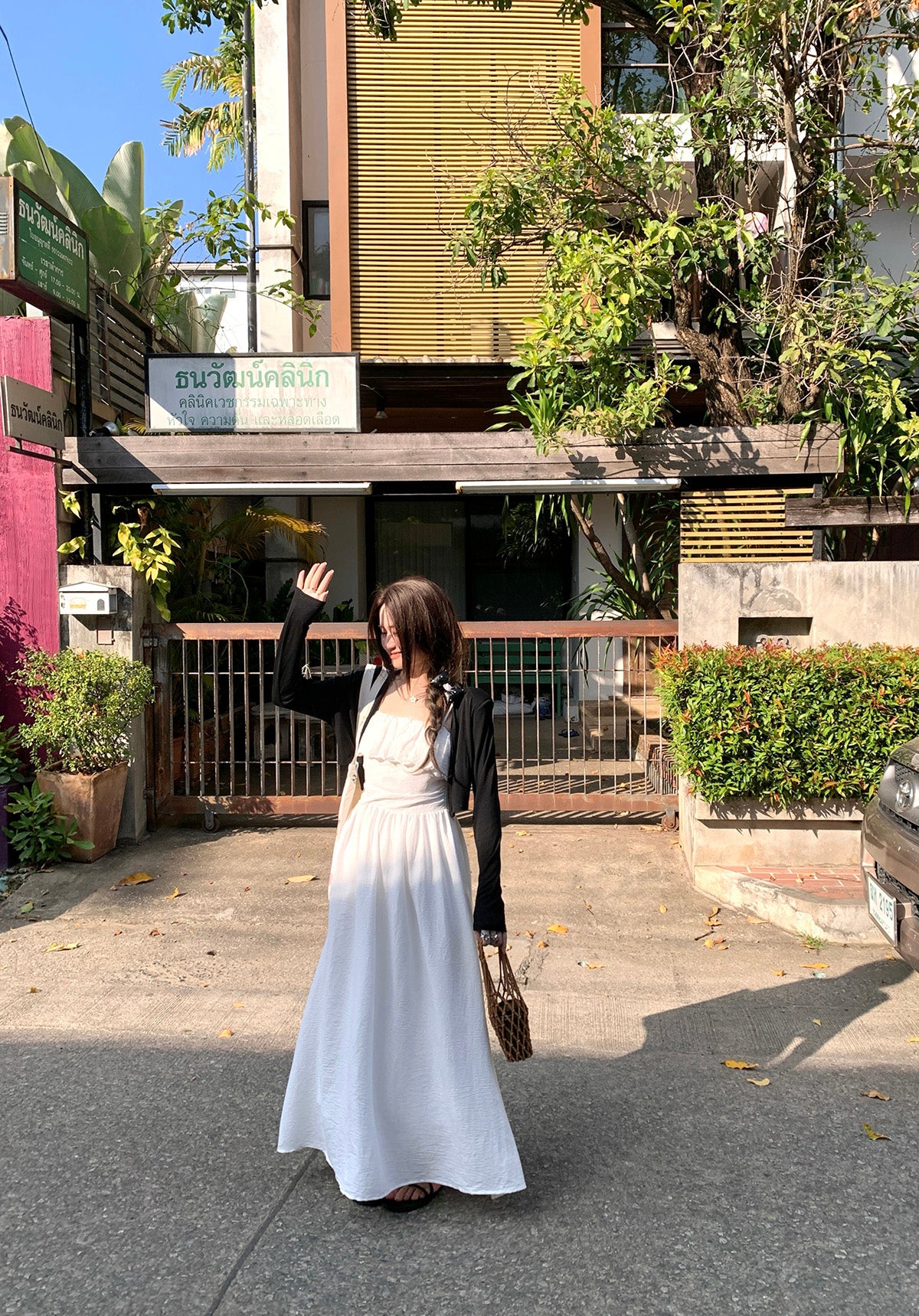 CGB6009-107B 荷葉拼接設計吊帶連衣裙