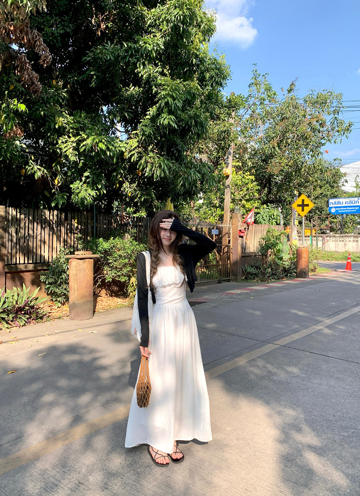 CGB6009-107B 荷葉拼接設計吊帶連衣裙