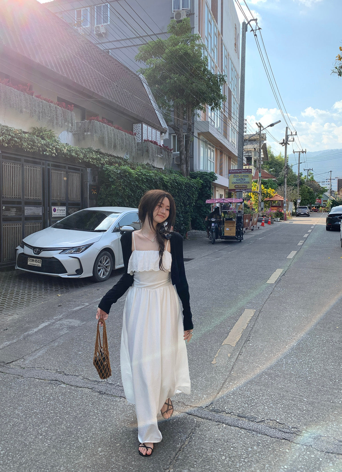 CGB6009-107B 荷葉拼接設計吊帶連衣裙