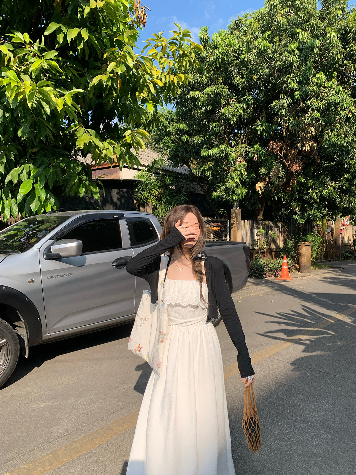 CGB6009-107B 荷葉拼接設計吊帶連衣裙