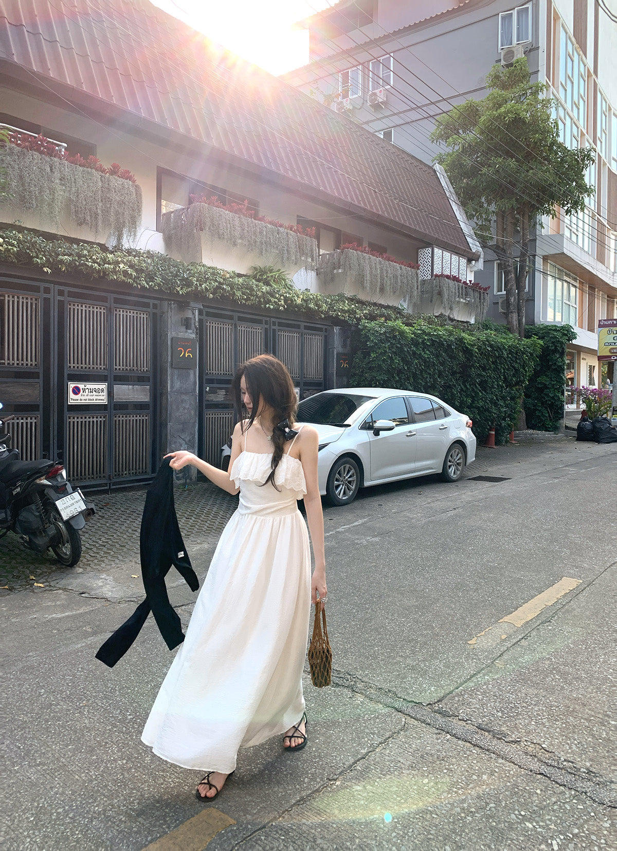 CGB6009-107B 荷葉拼接設計吊帶連衣裙