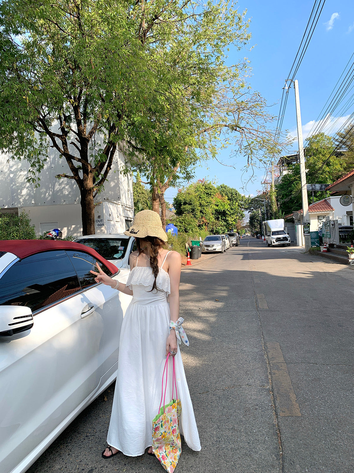 CGB6009-107B 荷葉拼接設計吊帶連衣裙