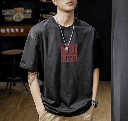 CBE273-96B 純棉200克國潮T恤短袖寬鬆上衣字母印花(6色)