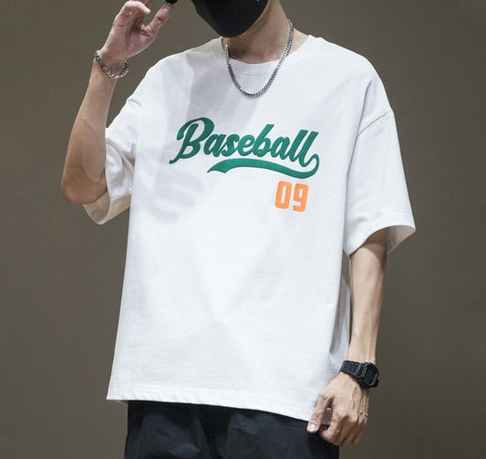 CBE1446-96B 純棉200克國潮T恤短袖寬鬆上衣字母印花(2色)