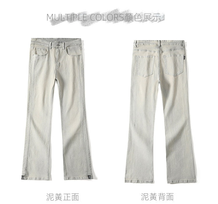 CBAYD754-2-1B港風小直筒高街水洗做舊泥黃染修身牛仔褲