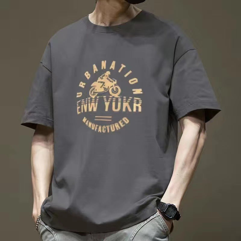 CBE252-96B 純棉200克夏季新款短袖T恤寬鬆潮流簡約印花T恤(6色)