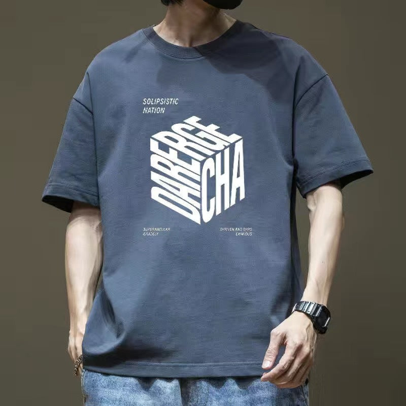 CBE561-96B 純棉200克寬鬆圓領短袖T恤時尚潮流純棉印花上衣(5色)