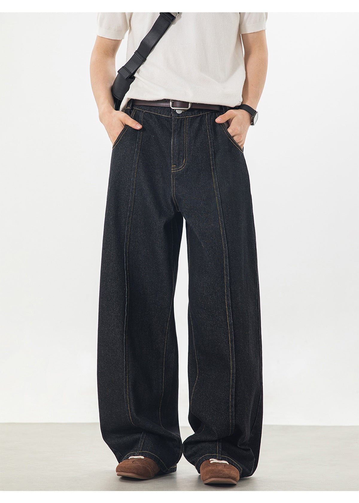 CBAON2636-8H 春季款撞色明線分割直筒寬鬆休閒長褲