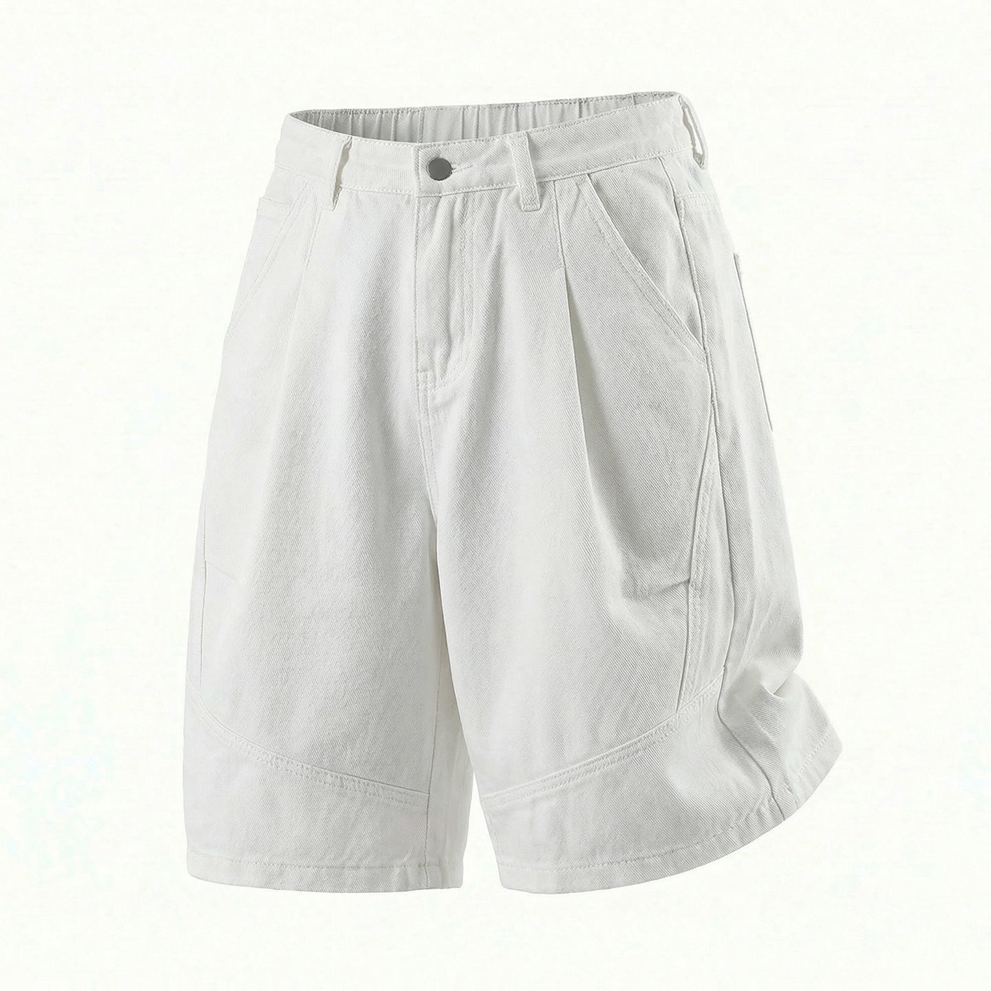 CBSON2607-8H 夏款分割打褶寬鬆復古水洗牛仔短褲(3色)